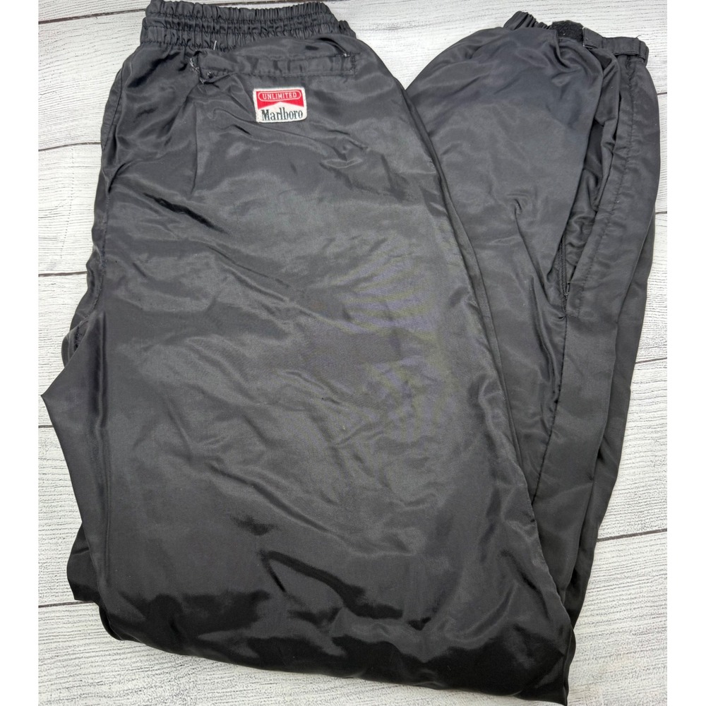Vintage Marlboro Unlimited Black Nylon Fleece Lined Track Pants Mens‎ Large L